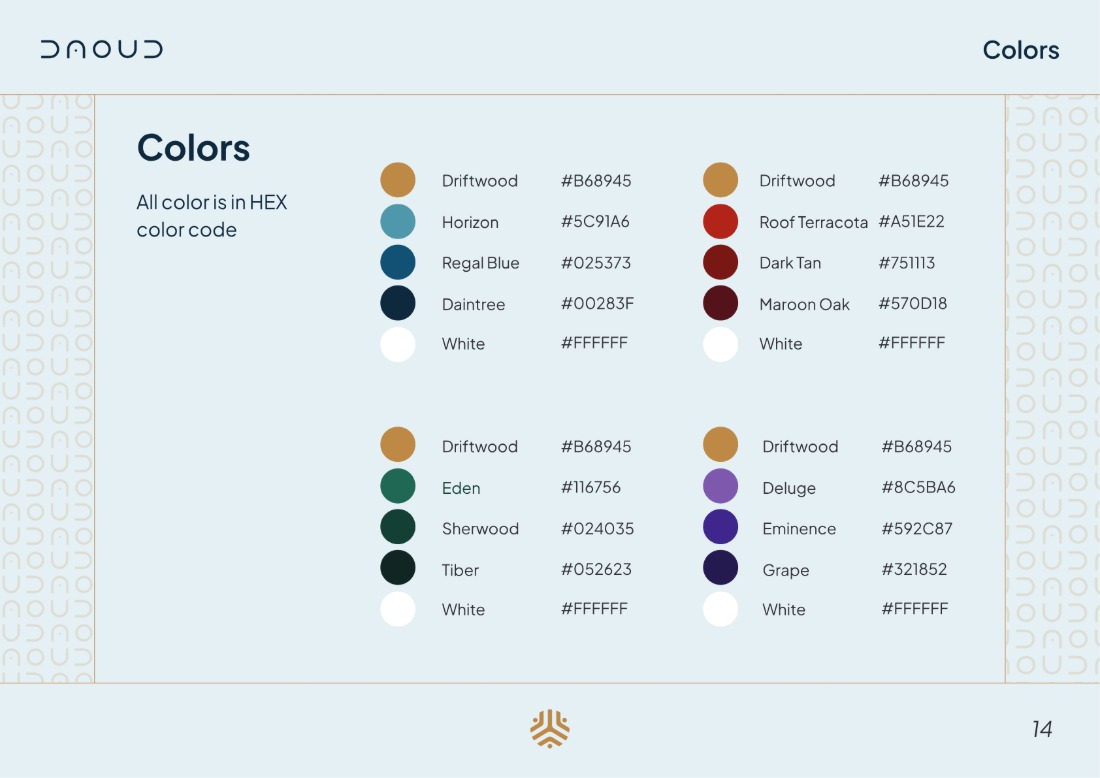 DAOUD brand guideline, page 14: Color palette