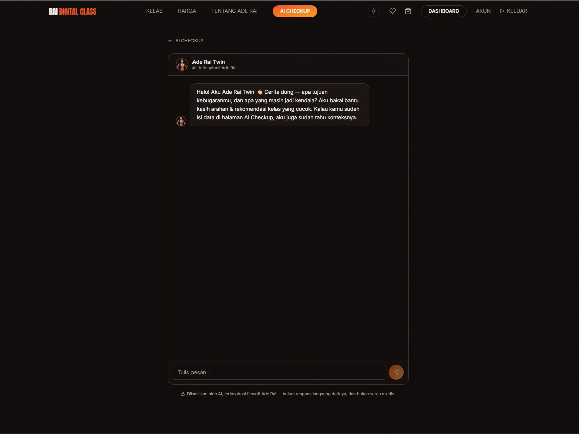 Ade Rai Twin AI chat giving fitness guidance based on the checkup